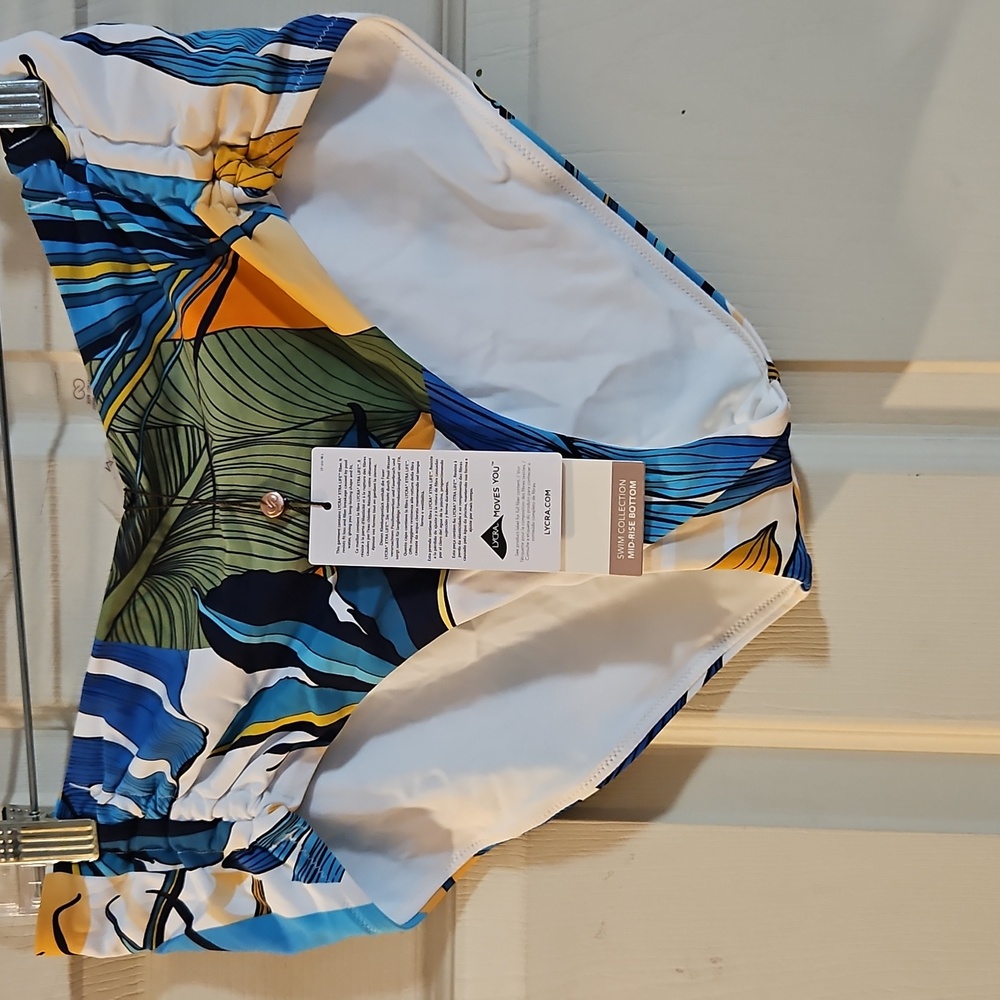 CALIA Adjustable Tie Front Swim Bottom BOTANICAL PRINT WHITE: NWT: SIZE M